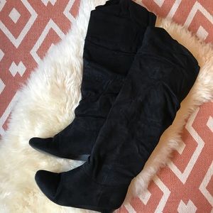 Black suede over the knee stretchy boots, size 9